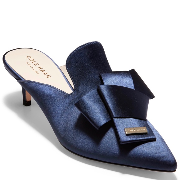 Cole Haan Shoes - Cole Haan Ophelia Blue Satin Marine Heel Pump Mule